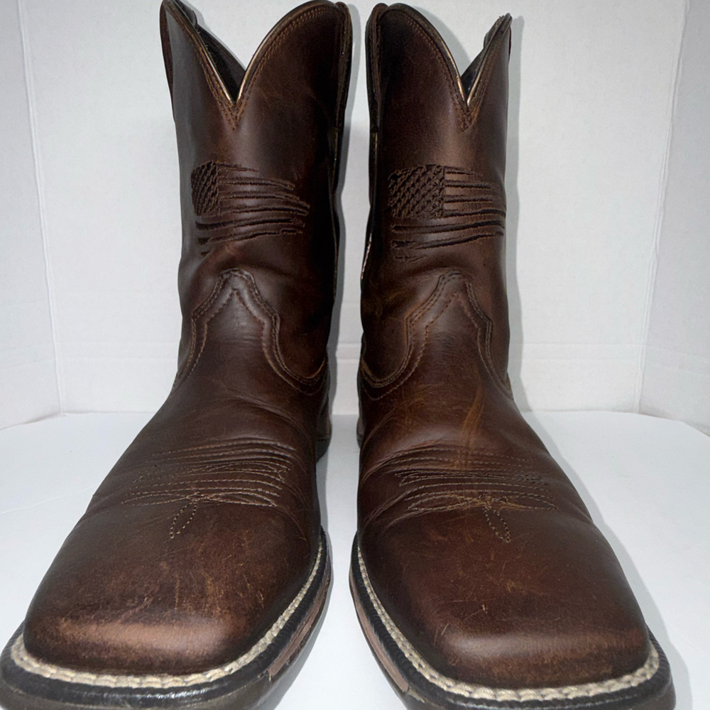 Ariat Men’s Brown Leather Square Toe Patriot Western Boots Size US 6